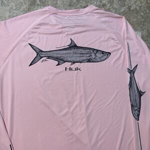 Huk Fishing Shirt Mens 2XL Pink Long Sleeve Pursuit Tarpon Graphic UPF Sun